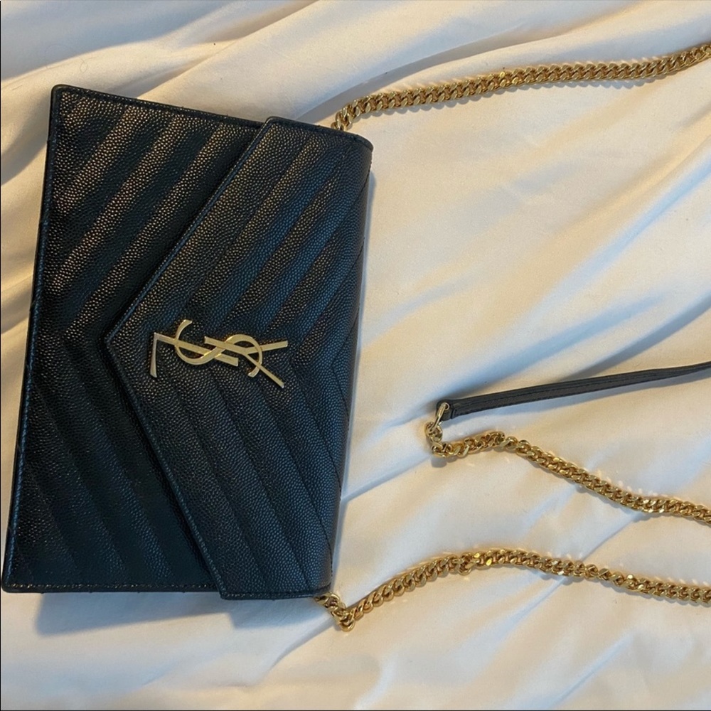 YSL envelope on chain black leather bag